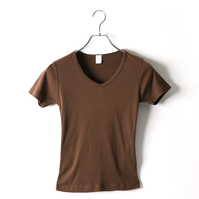 5.8ozレディースフライスVネックTシャツ