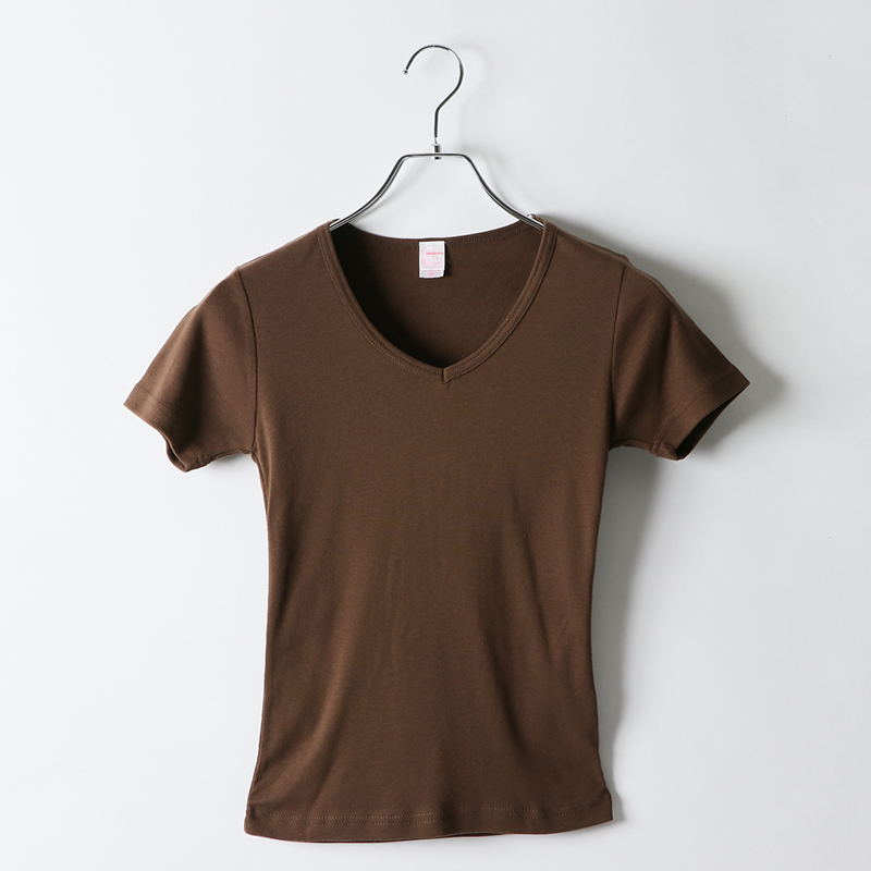 5.8ozレディースフライスVネックTシャツ