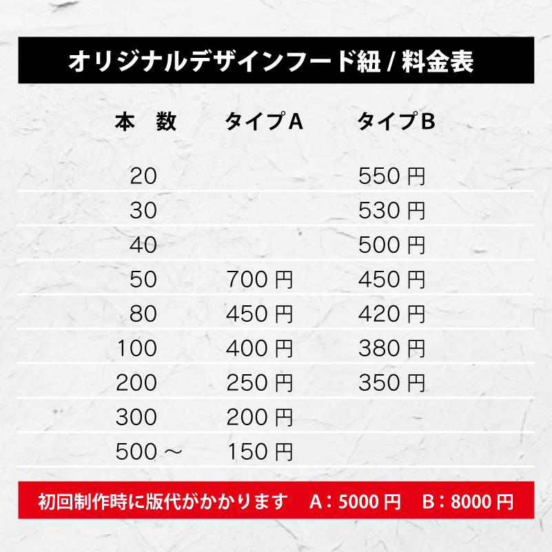 オリジナルデザインフード紐
